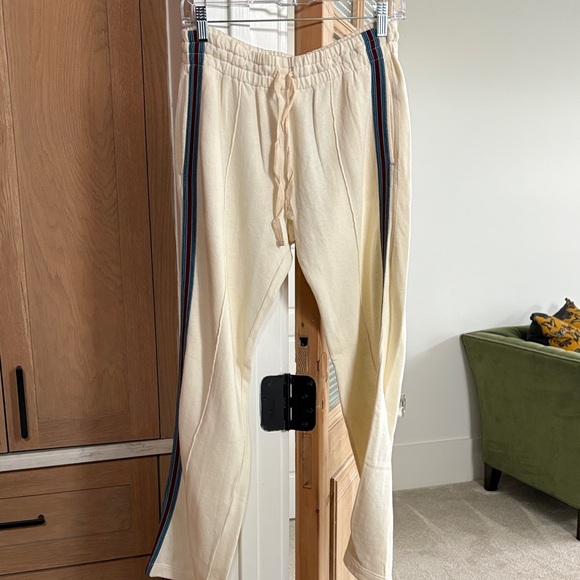XiRENA Cream Track Pants with Black and Blue Stripes - Picture 1 of 4
